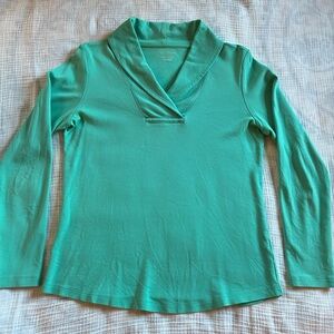 LL Bean Women's Teal Shawl collar Long Sleeve Top size S